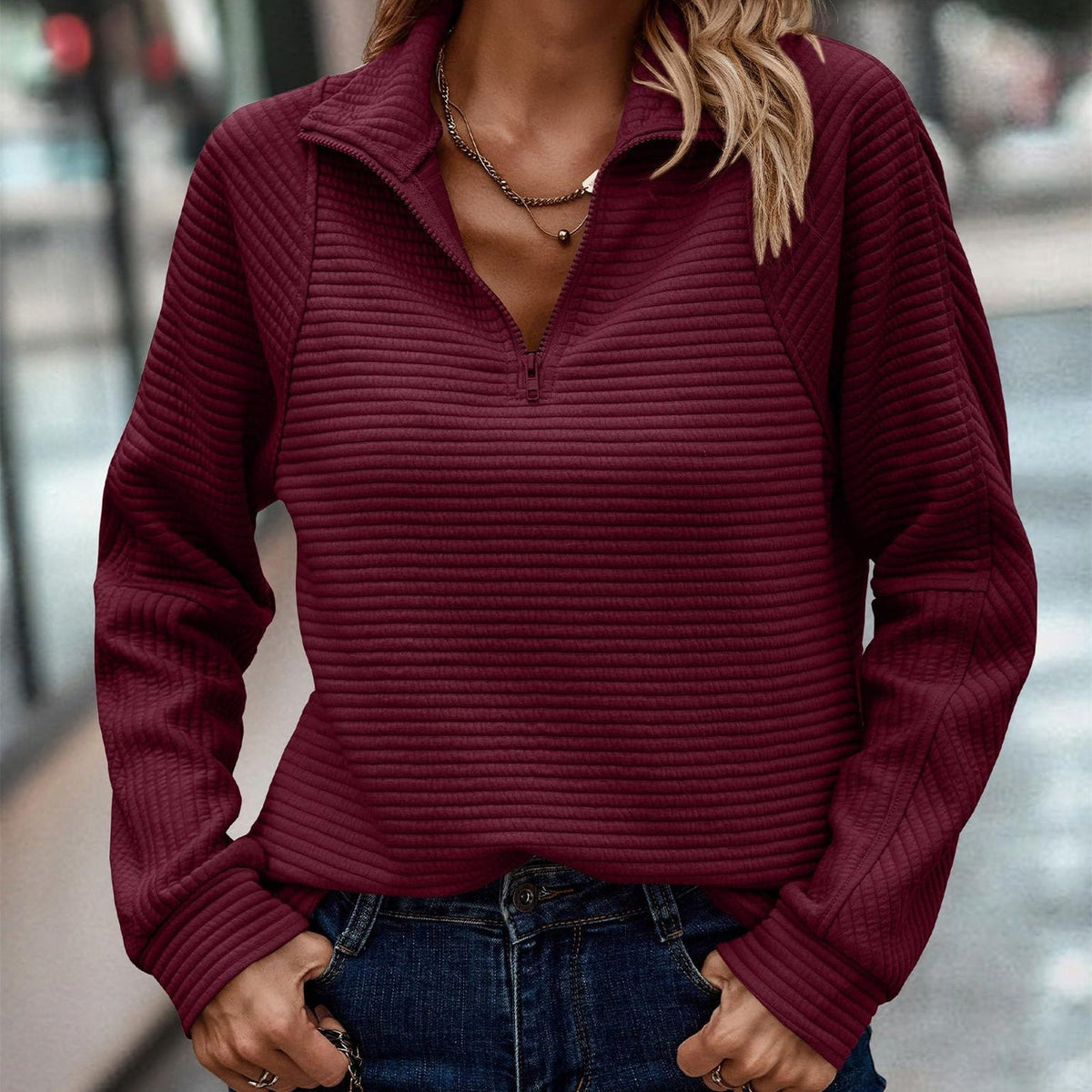 Modischer Damen Hoodie mit praktischem Stehkragen und Reißverschluss - 5 - Annoboutique