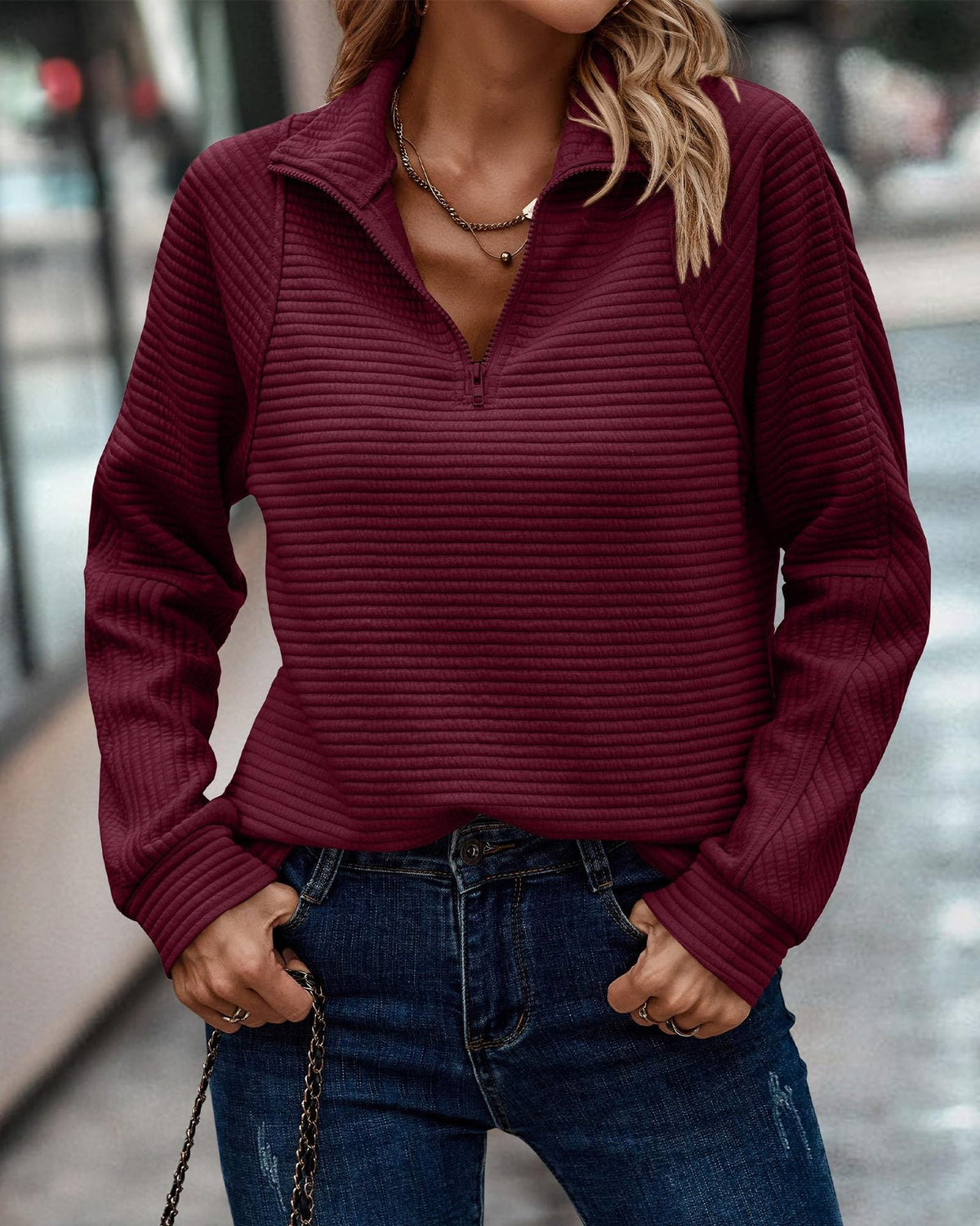 Modischer Damen Hoodie mit praktischem Stehkragen und Reißverschluss - 6 - Annoboutique