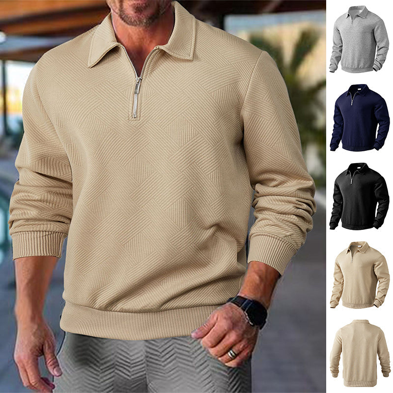Herren Sweatshirt mit Halb-Zip und Jacquard-Muster für einen modernen Look - 1 - Annoboutique