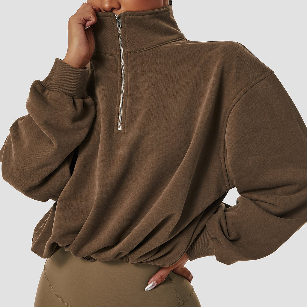 Damen Relaxed Fit Pullover mit Stehkragen und halbem Reißverschluss - 1 - Annoboutique