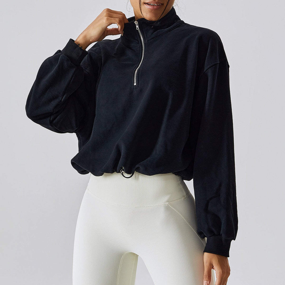 Damen Relaxed Fit Pullover mit Stehkragen und halbem Reißverschluss - 2 - Annoboutique