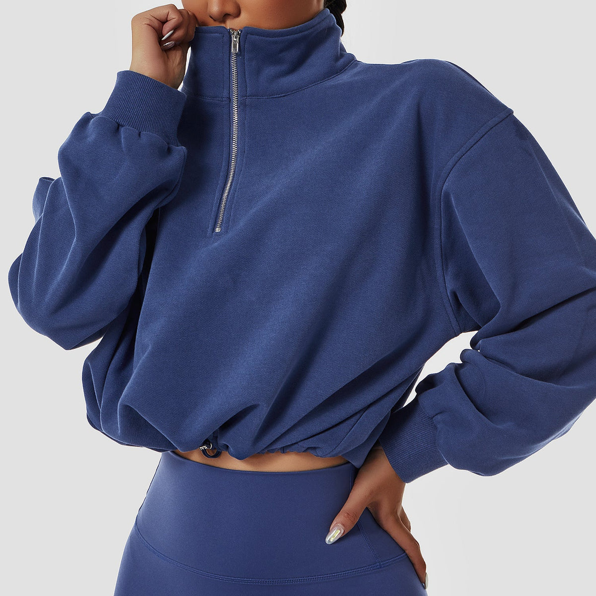 Damen Relaxed Fit Pullover mit Stehkragen und halbem Reißverschluss - 3 - Annoboutique
