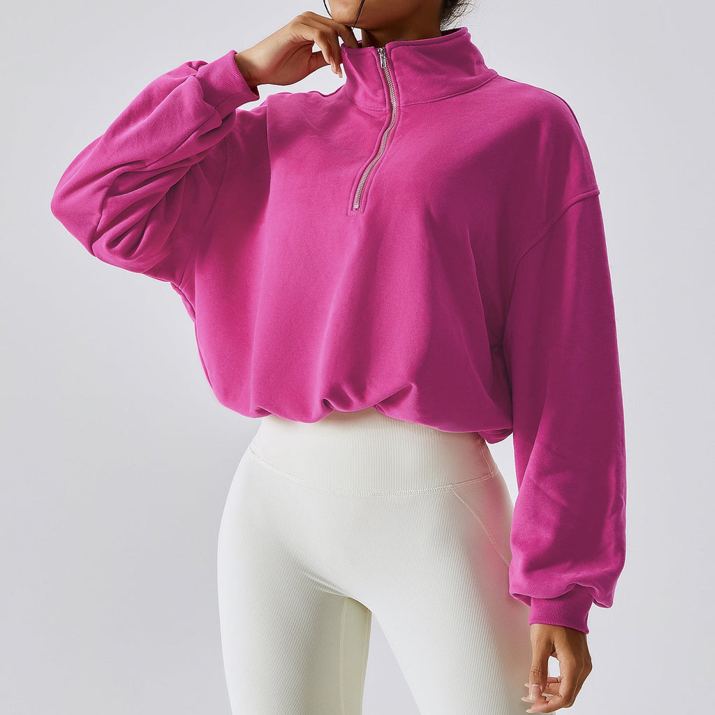 Damen Relaxed Fit Pullover mit Stehkragen und halbem Reißverschluss - 4 - Annoboutique