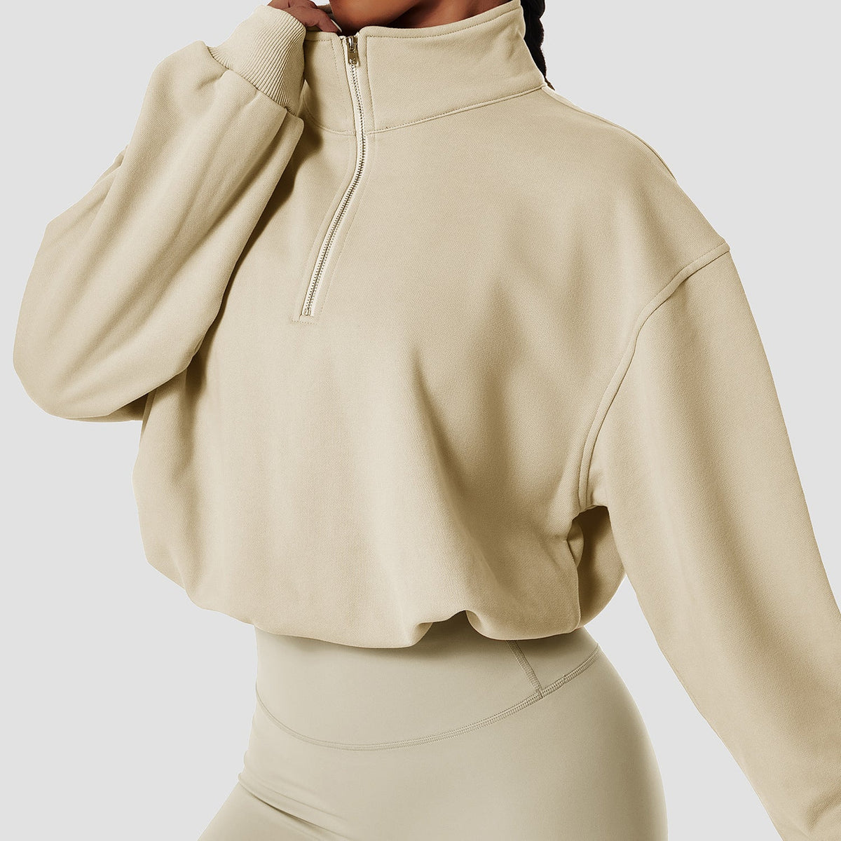 Damen Relaxed Fit Pullover mit Stehkragen und halbem Reißverschluss - 5 - Annoboutique