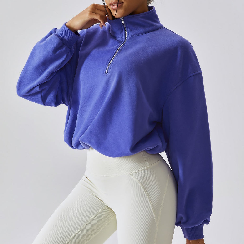 Damen Relaxed Fit Pullover mit Stehkragen und halbem Reißverschluss - 6 - Annoboutique