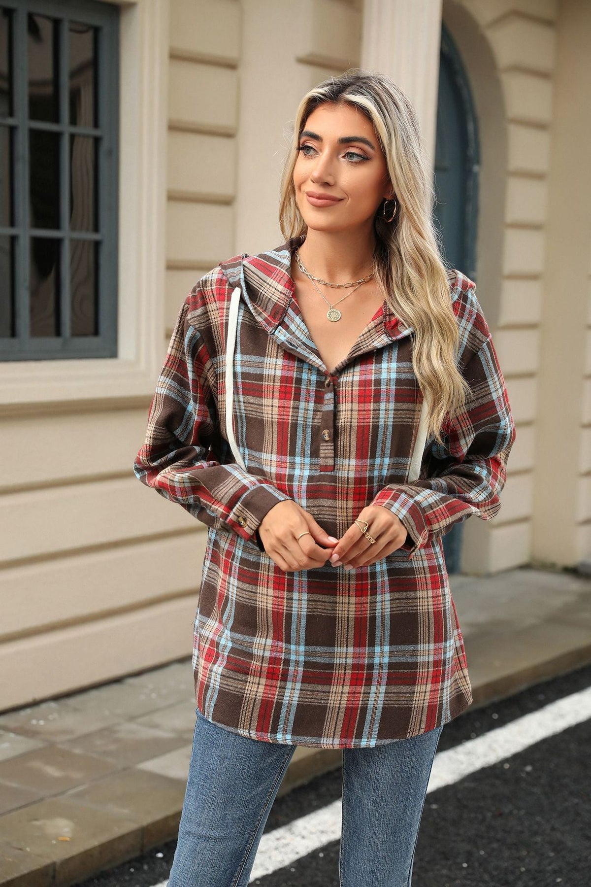 Damen Hoodie mit Lockerem Schnitt und Knopfverschluss - 1 - Annoboutique