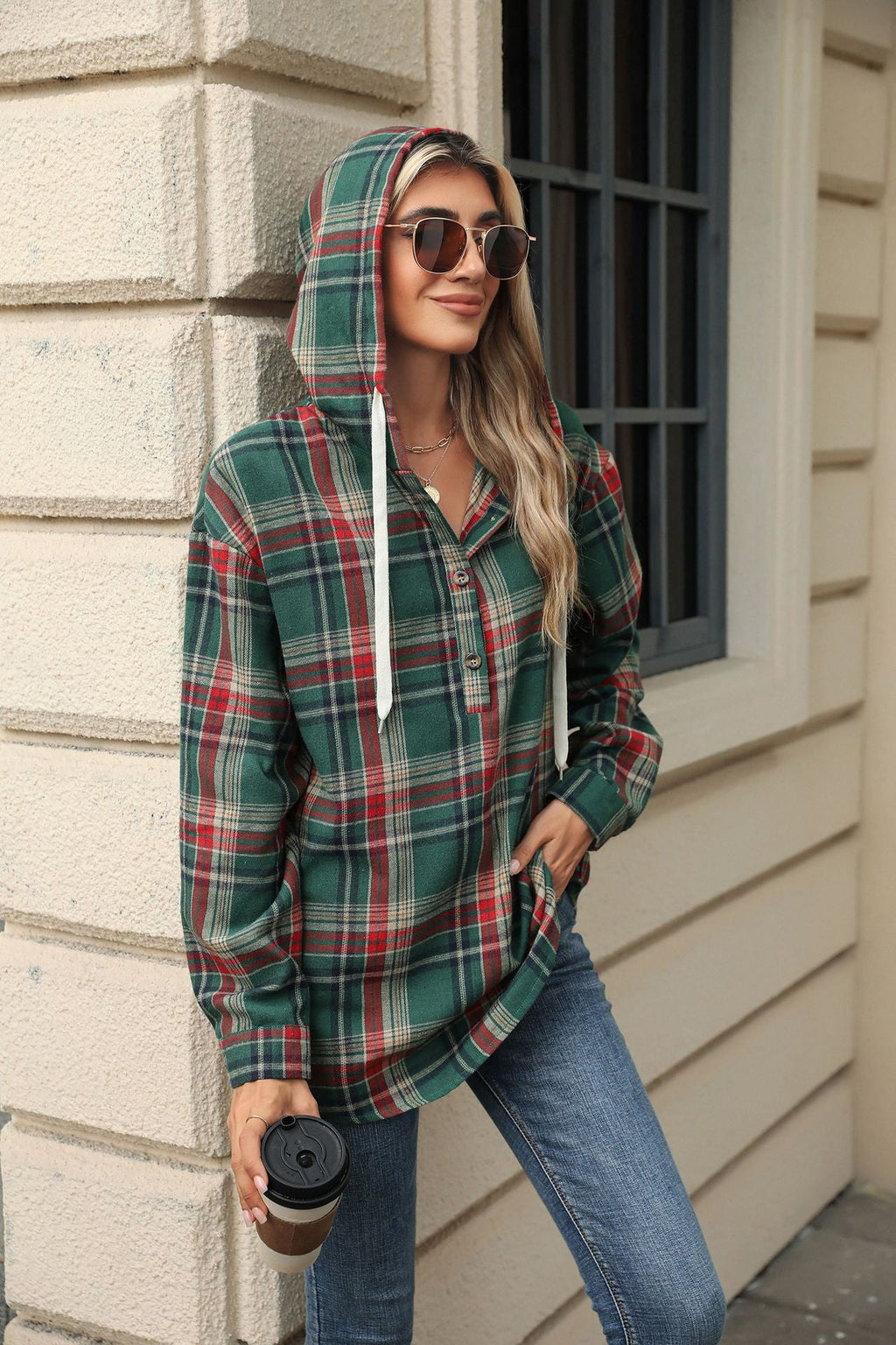 Damen Hoodie mit Lockerem Schnitt und Knopfverschluss - 4 - Annoboutique
