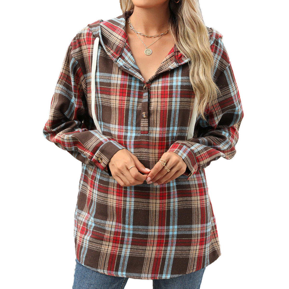 Damen Hoodie mit Lockerem Schnitt und Knopfverschluss - 6 - Annoboutique