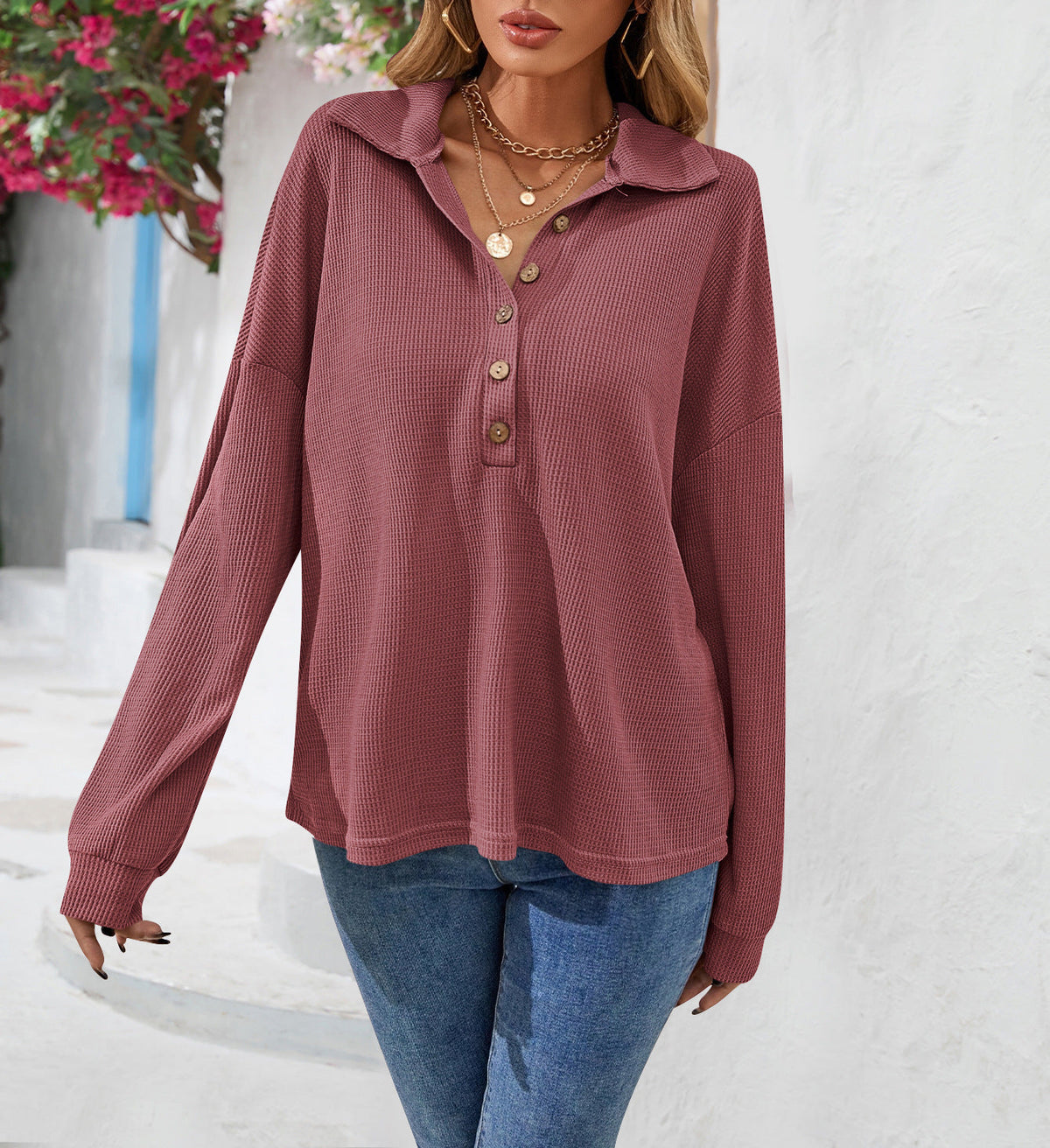 Bequemes Damen-Sweatshirt mit Knopfverschluss für entspannte Tage - 1 - Annoboutique