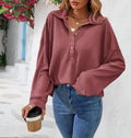 Bequemes Damen-Sweatshirt mit Knopfverschluss für entspannte Tage - 3 - Annoboutique