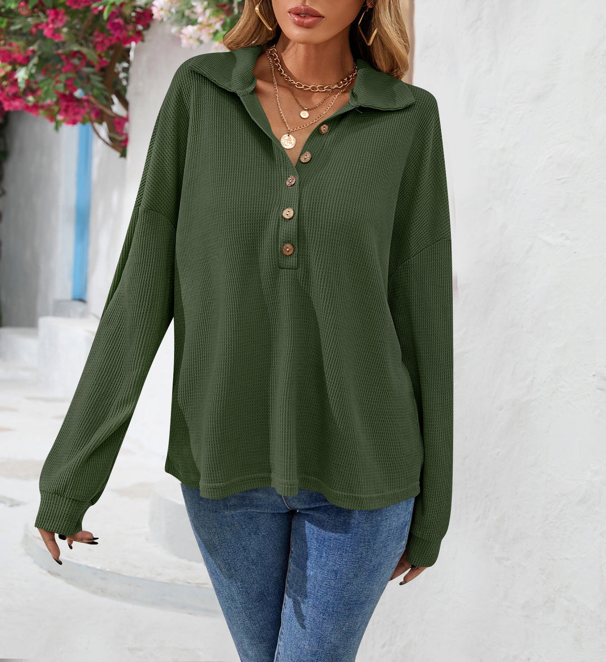 Bequemes Damen-Sweatshirt mit Knopfverschluss für entspannte Tage - 6 - Annoboutique