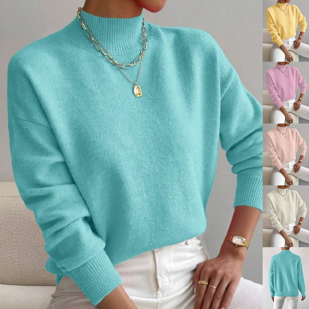 Modischer Damenpullover mit mittelhohem Kragen und lässiger Passform - 3 - Annoboutique