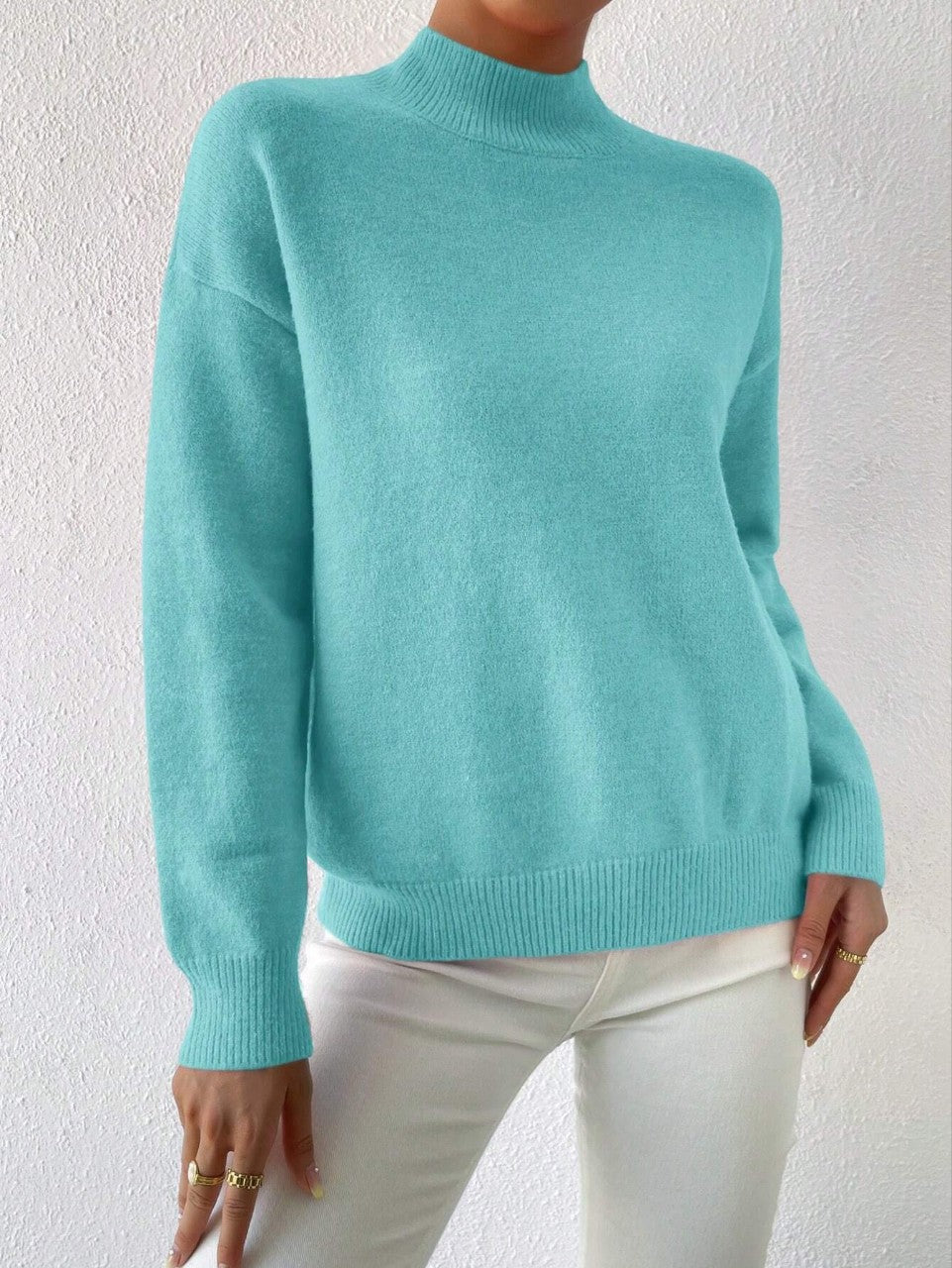 Modischer Damenpullover mit mittelhohem Kragen und lässiger Passform - 6 - Annoboutique