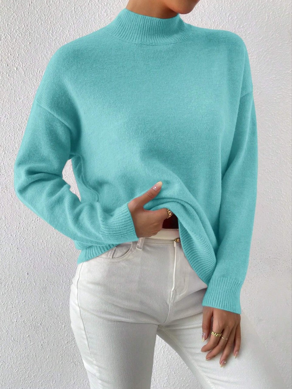 Modischer Damenpullover mit mittelhohem Kragen und lässiger Passform - 8 - Annoboutique