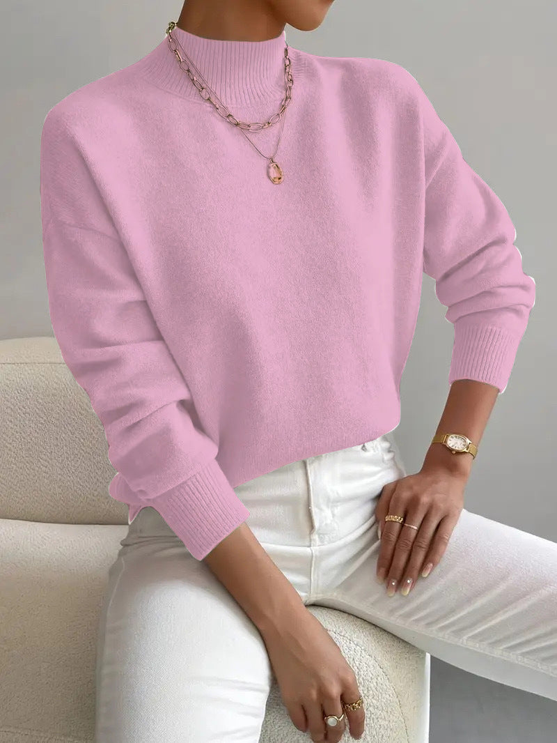 Modischer Damenpullover mit mittelhohem Kragen und lässiger Passform - 10 - Annoboutique