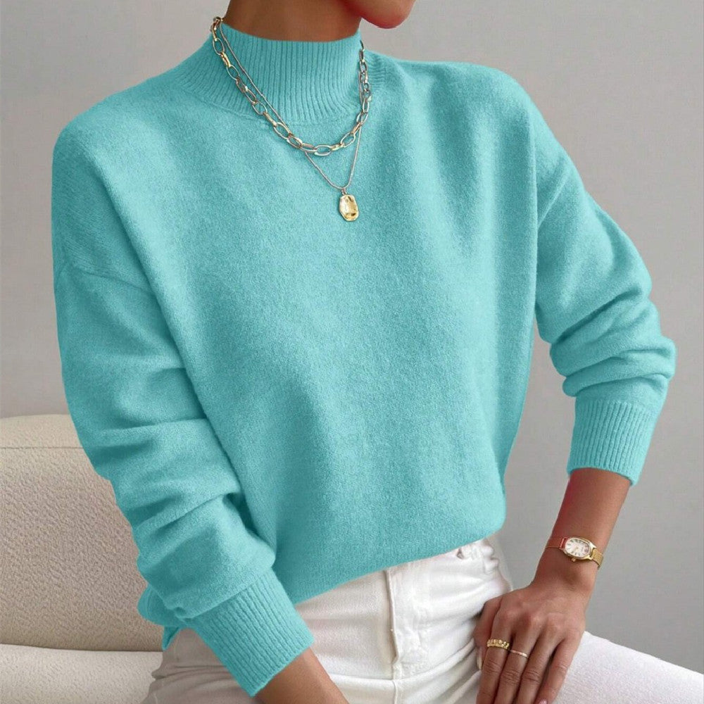 Modischer Damenpullover mit mittelhohem Kragen und lässiger Passform - 12 - Annoboutique