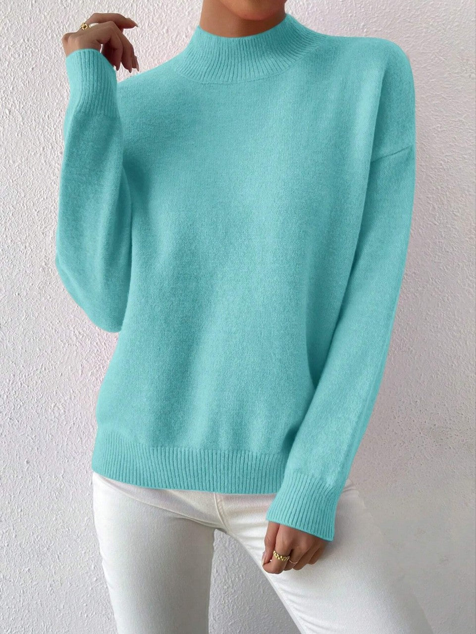 Modischer Damenpullover mit mittelhohem Kragen und lässiger Passform - 13 - Annoboutique