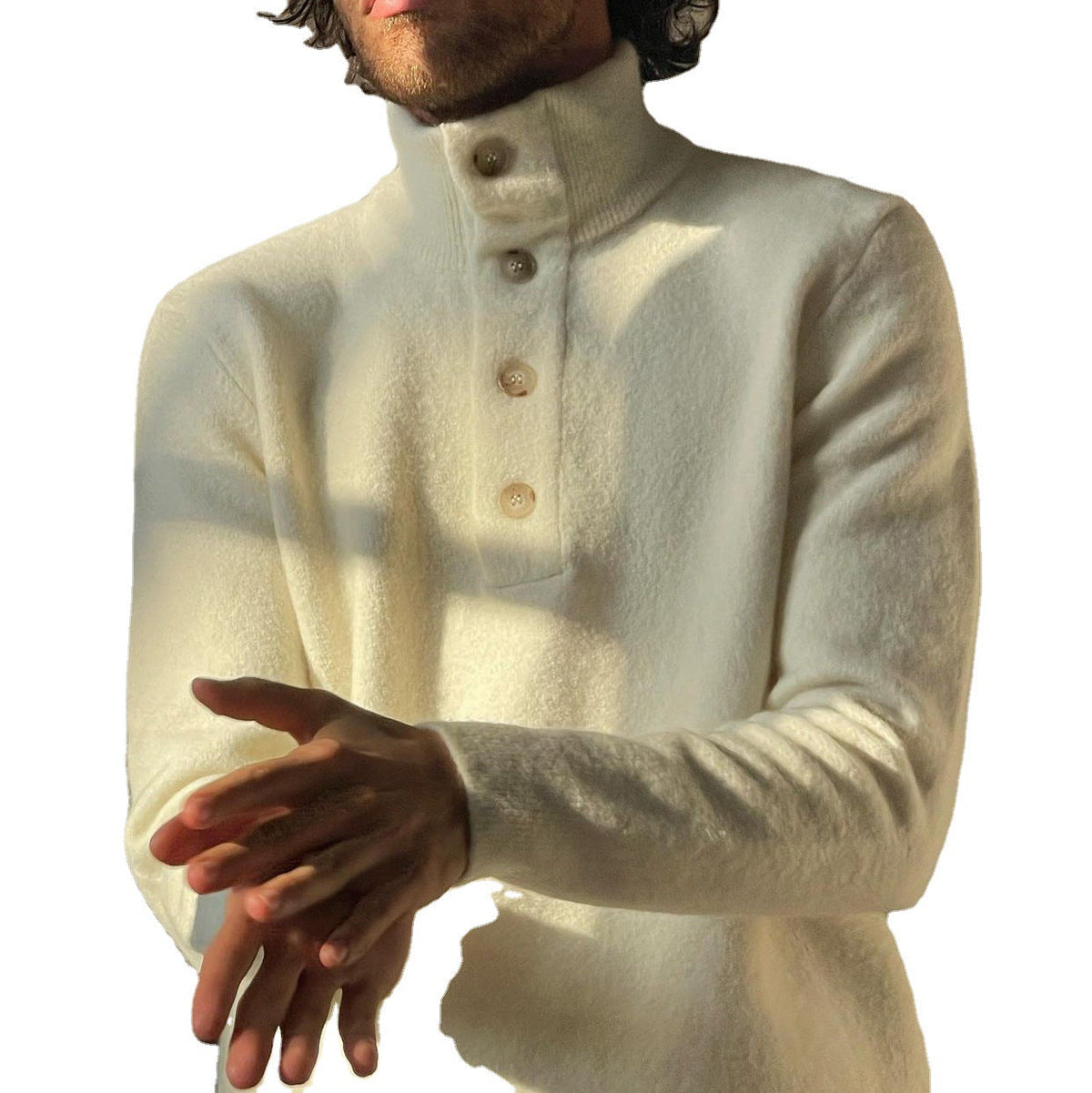 Herren Stehkragenpullover im Slim-Fit Stil mit Knopfverschluss - 5 - Annoboutique