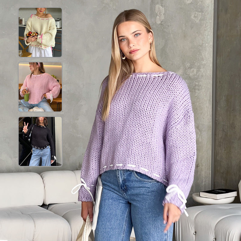 Damen Sweater mit Verspielt Schleifendetail und Bequemer Passform - 1 - Annoboutique