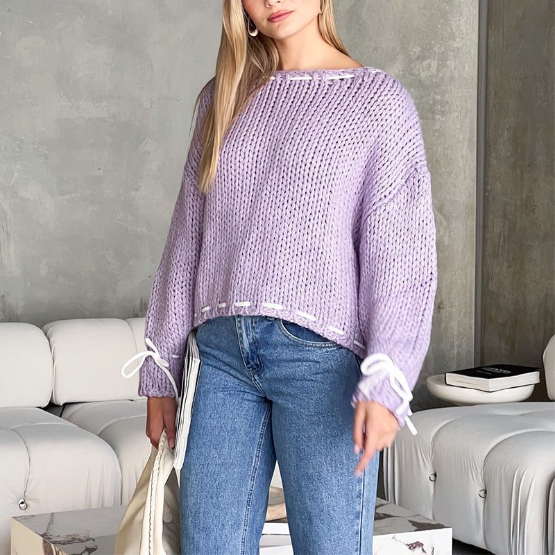 Damen Sweater mit Verspielt Schleifendetail und Bequemer Passform - 7 - Annoboutique