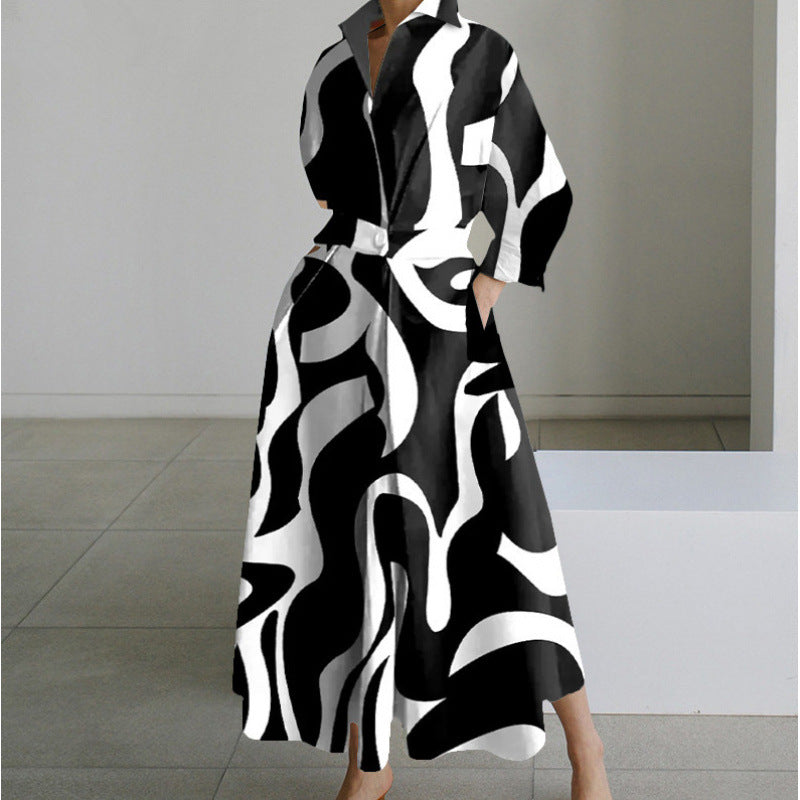 Damen Maxikleid mit Stilvollem Muster und Knopfdetails - 3 - Annoboutique