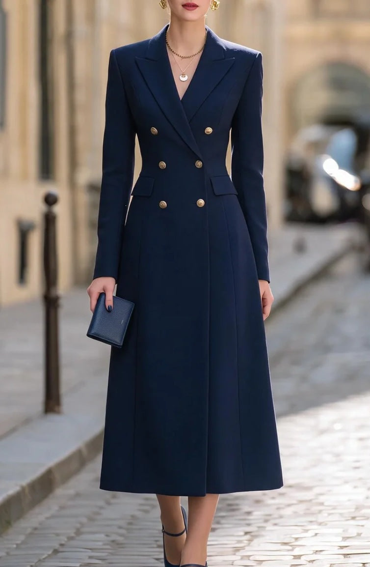 Elegantes Damenanzug-Kleid mit doppelter Knopfleiste und stilvollem Revers - 2 - Annoboutique