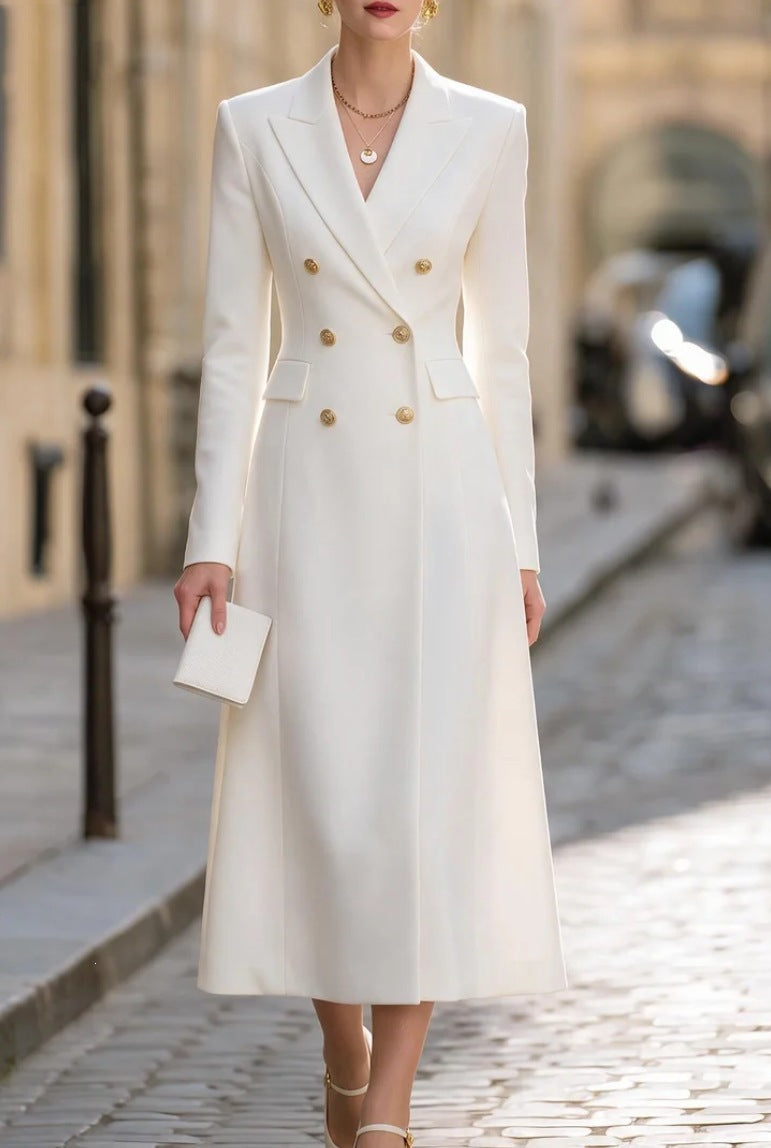 Elegantes Damenanzug-Kleid mit doppelter Knopfleiste und stilvollem Revers - 3 - Annoboutique