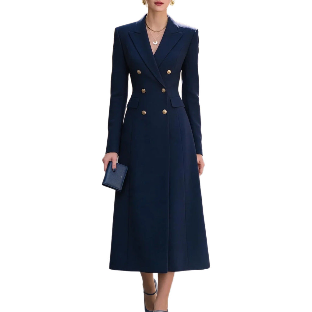 Elegantes Damenanzug-Kleid mit doppelter Knopfleiste und stilvollem Revers - 4 - Annoboutique