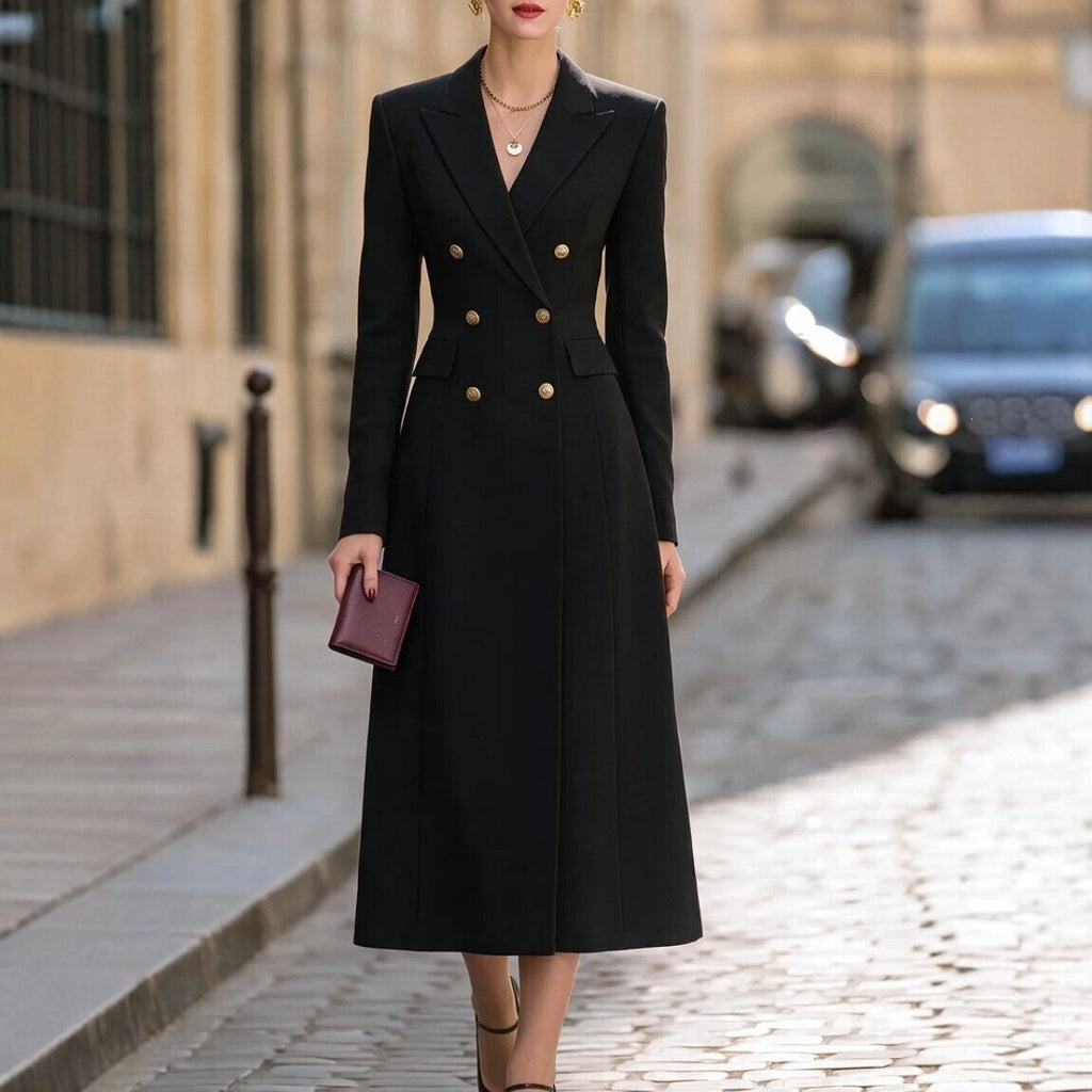 Elegantes Damenanzug-Kleid mit doppelter Knopfleiste und stilvollem Revers - 6 - Annoboutique