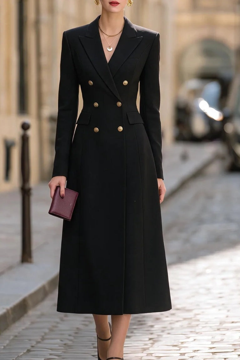 Elegantes Damenanzug-Kleid mit doppelter Knopfleiste und stilvollem Revers - 7 - Annoboutique