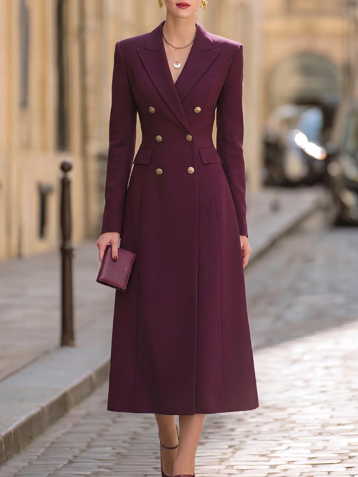 Elegantes Damenanzug-Kleid mit doppelter Knopfleiste und stilvollem Revers - 8 - Annoboutique