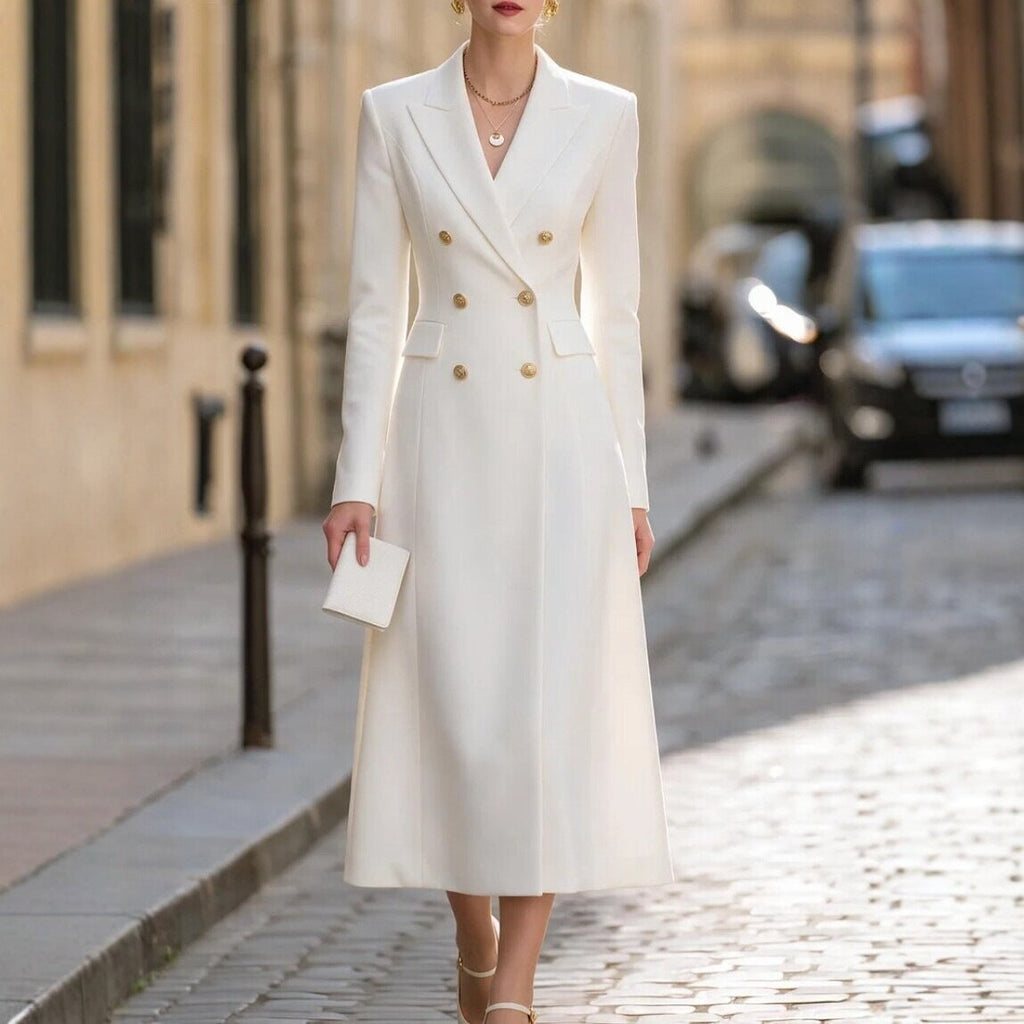 Elegantes Damenanzug-Kleid mit doppelter Knopfleiste und stilvollem Revers - 9 - Annoboutique
