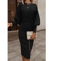 Figurbetontes Damen Midi Kleid mit Puffärmeln für jeden Anlass - 4 - Annoboutique