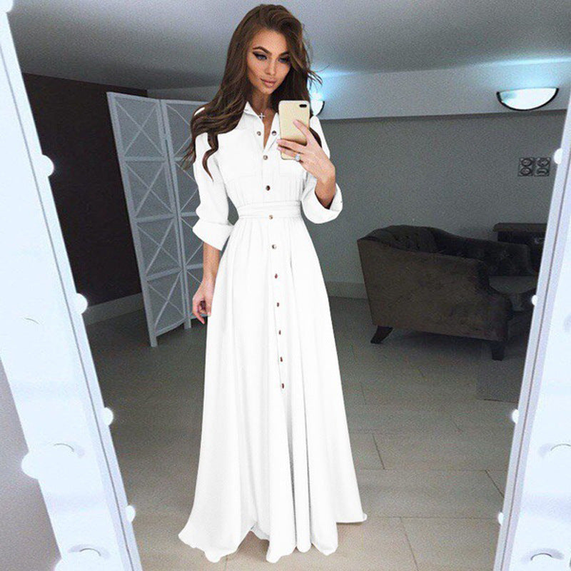 Damen Hemdblusenkleid mit langen Ärmeln und taillierendem Gürtel - 2 - Annoboutique