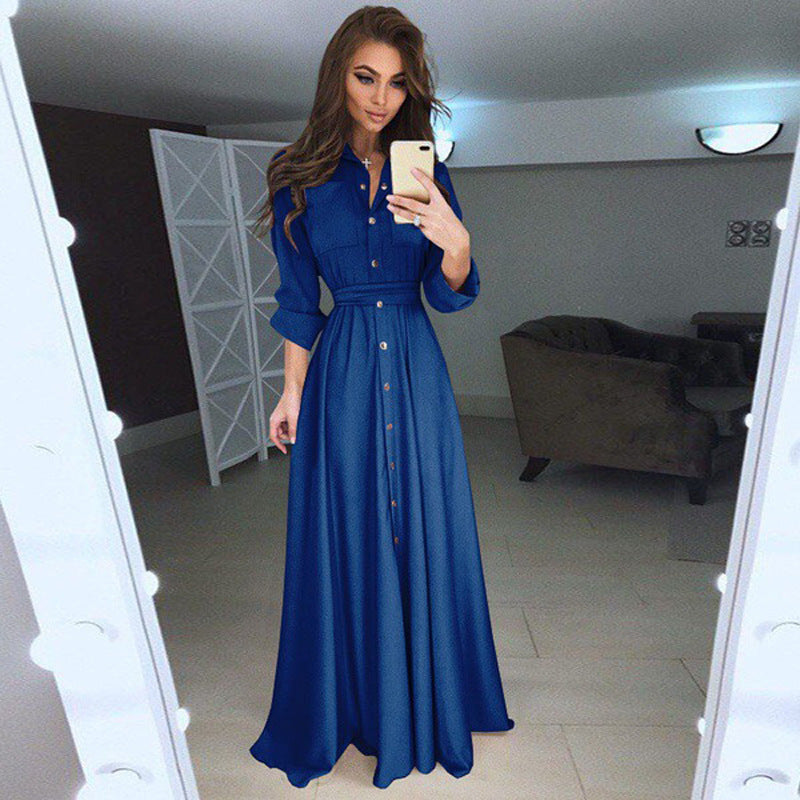 Damen Hemdblusenkleid mit langen Ärmeln und taillierendem Gürtel - 5 - Annoboutique