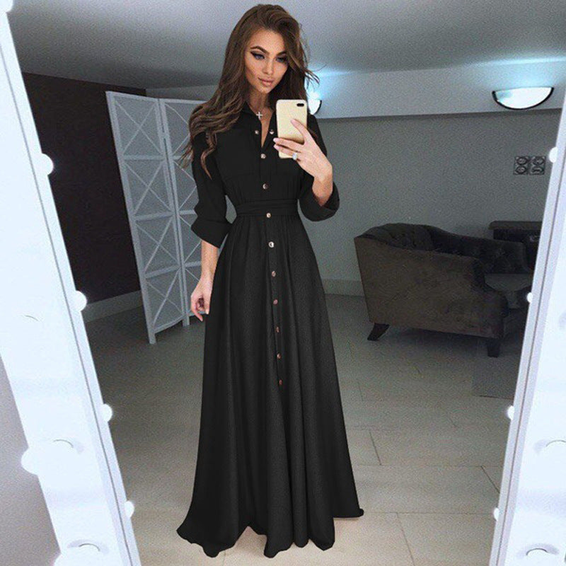 Damen Hemdblusenkleid mit langen Ärmeln und taillierendem Gürtel - 7 - Annoboutique