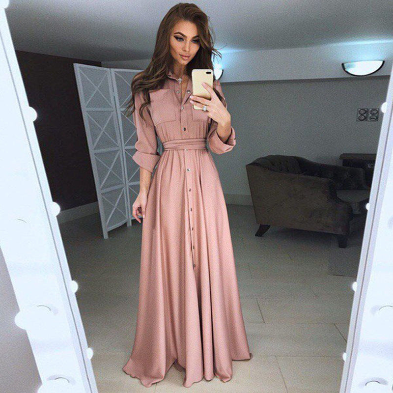Damen Hemdblusenkleid mit langen Ärmeln und taillierendem Gürtel - 9 - Annoboutique