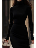 Elegantes Damenmaxikleid im Slim-Fit-Stil mit Rollkragen - 4 - Annoboutique
