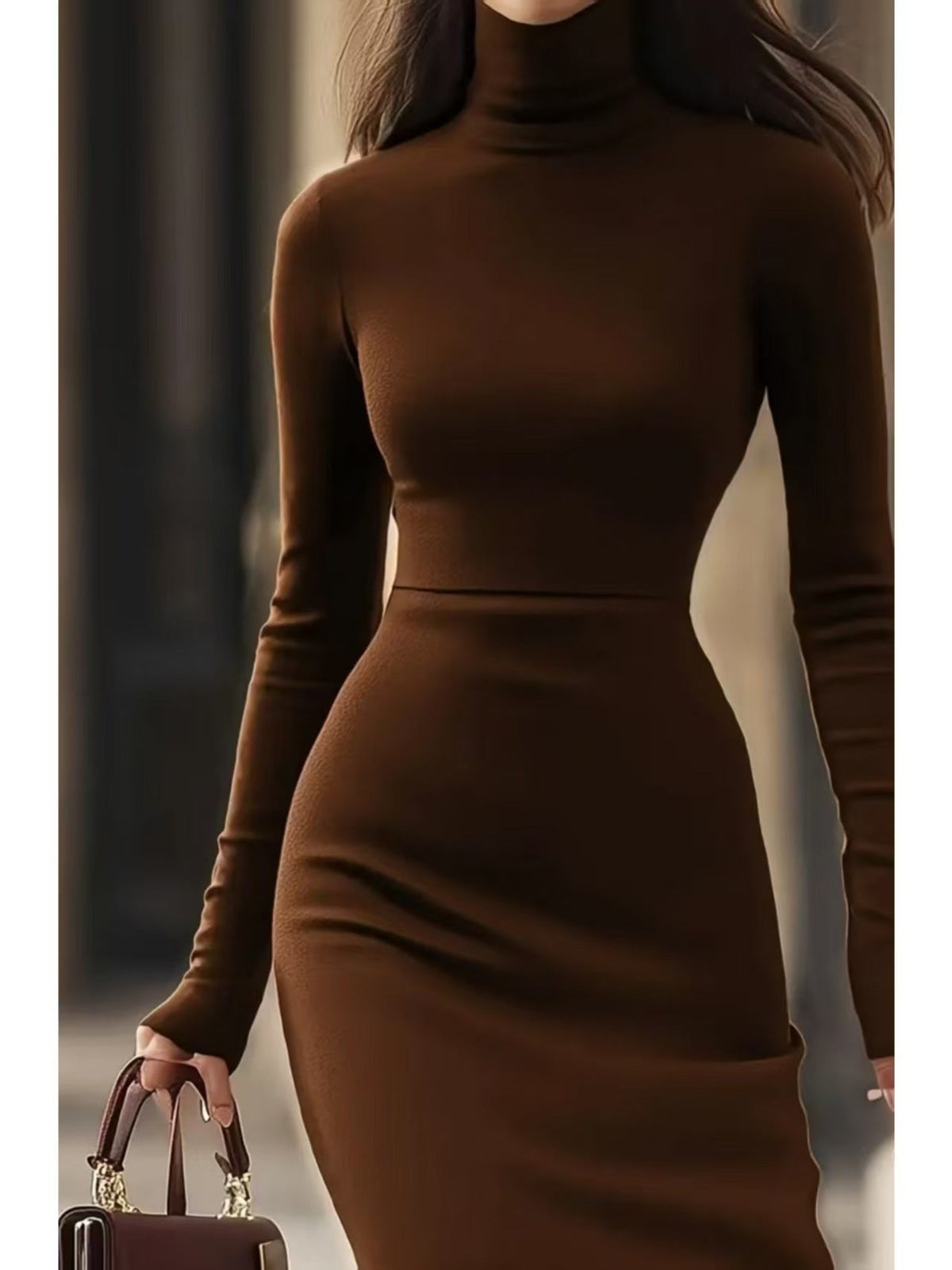 Elegantes Damenmaxikleid im Slim-Fit-Stil mit Rollkragen - 6 - Annoboutique