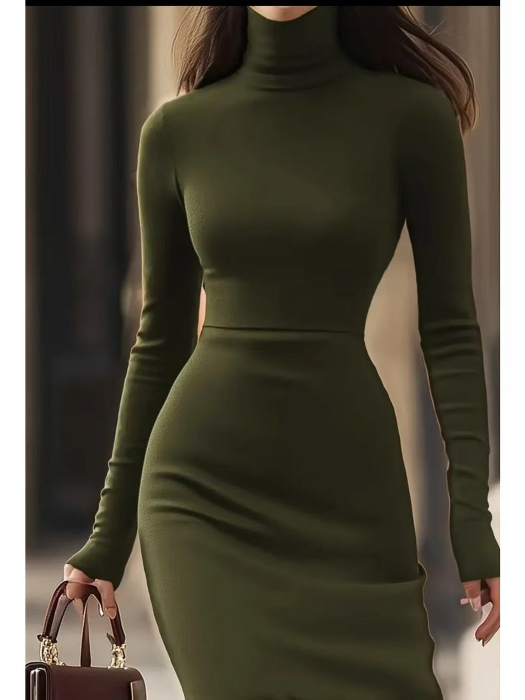 Elegantes Damenmaxikleid im Slim-Fit-Stil mit Rollkragen - 9 - Annoboutique