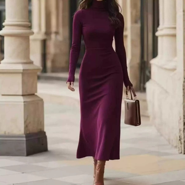 Elegantes Damenmaxikleid im Slim-Fit-Stil mit Rollkragen - 10 - Annoboutique