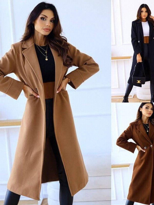 Eleganter langer Damenmantel aus Wolle mit tailliertem Schnitt - 1 - Annoboutique