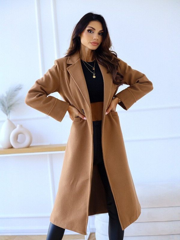 Eleganter langer Damenmantel aus Wolle mit tailliertem Schnitt - 4 - Annoboutique