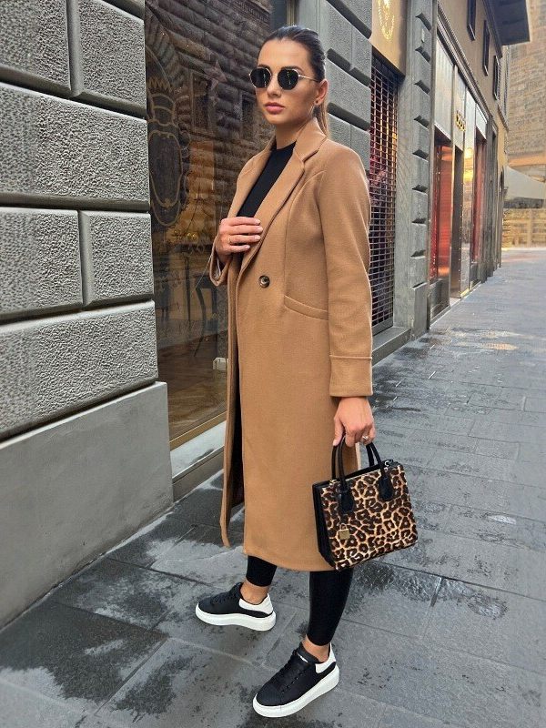 Eleganter langer Damenmantel aus Wolle mit tailliertem Schnitt - 7 - Annoboutique