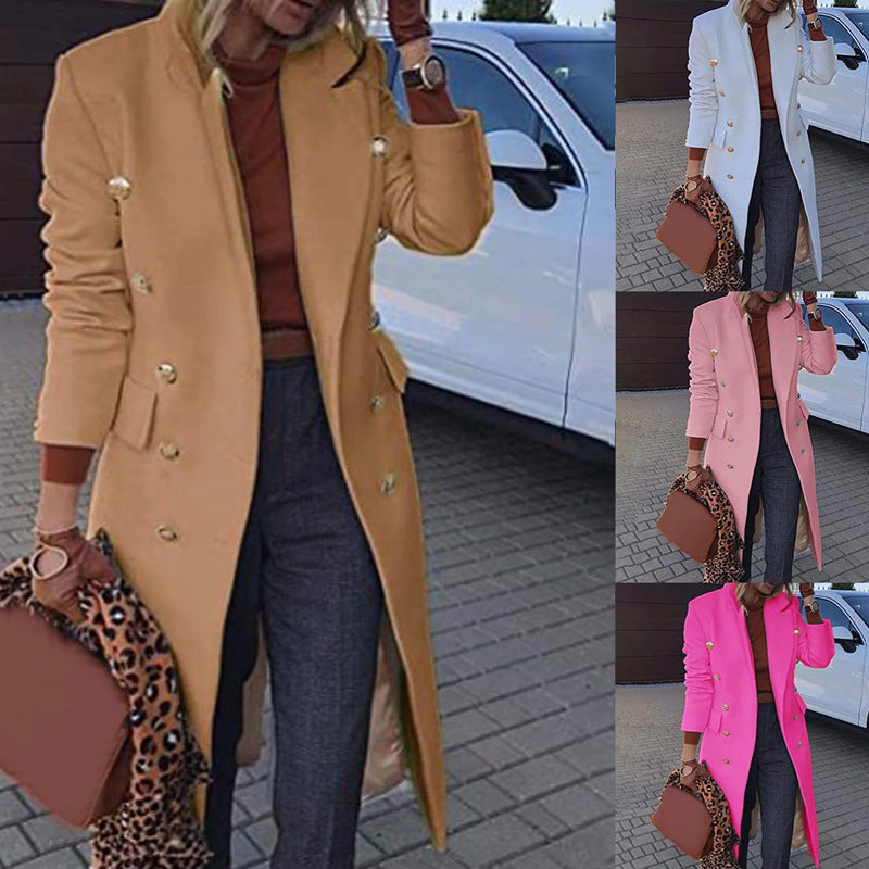 Stylischer Damenmantel im langen Schnitt mit Doppelreiher-Detail - 2 - Annoboutique