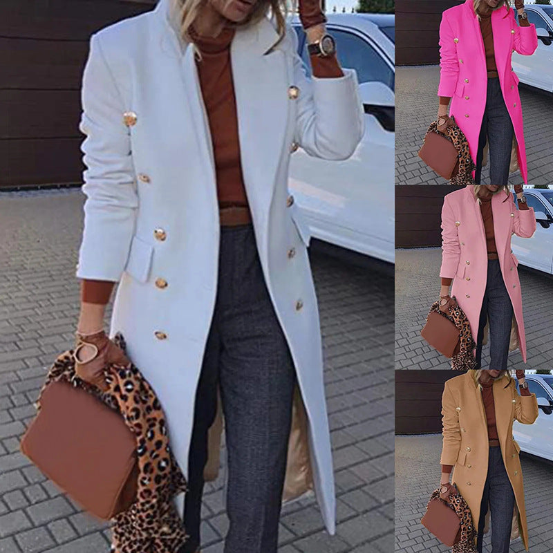 Stylischer Damenmantel im langen Schnitt mit Doppelreiher-Detail - 4 - Annoboutique