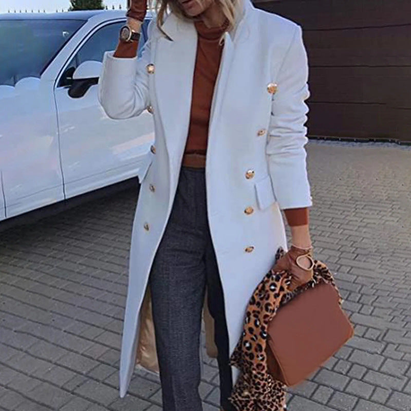 Stylischer Damenmantel im langen Schnitt mit Doppelreiher-Detail - 5 - Annoboutique