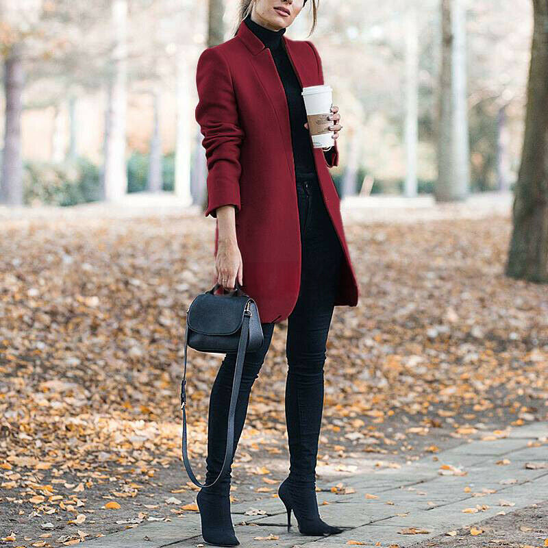 Stylischer Damenmantel mit taillierter Silhouette und Stehkragen - 2 - Annoboutique