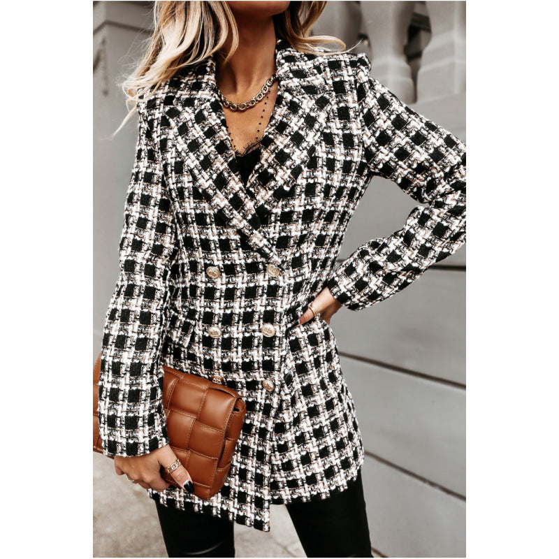 Eleganter Damenblazer im Doppelreiher-Design mit markantem Muster - 3 - Annoboutique