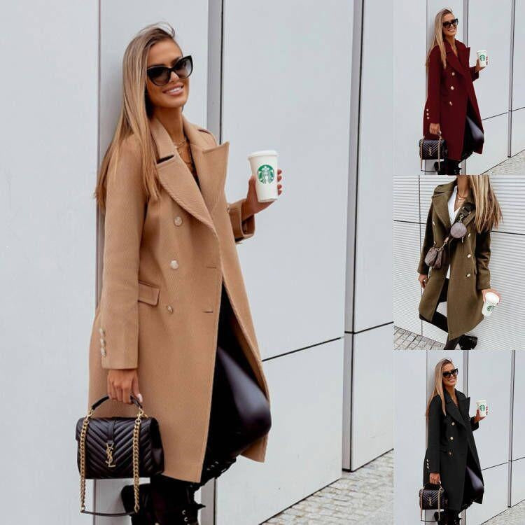 Stilvoller Damen Doppelreiher-Mantel mit modischen Glockenärmeln - 5 - Annoboutique